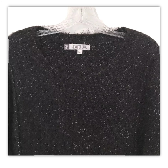 JENNIFER LOPEZ Sz L Eyelash Blk Silver Met Sweater - Picture 3 of 5